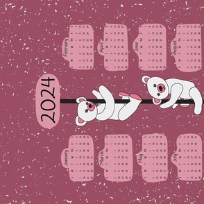 North Pole Dancing Teddy Bears Burgundy - 2024 Calendar