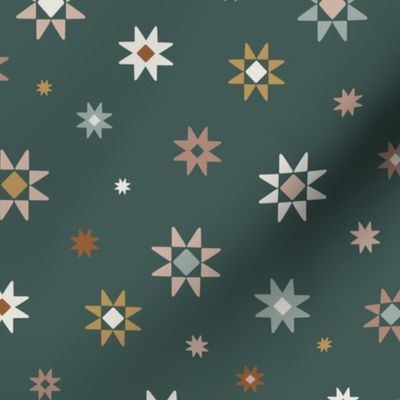 Medium Scale / Quilt Star Toss / Pine Green
