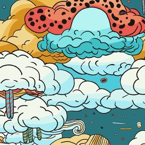 Clouds smiling in the sky. Surrealism, cartoony, dreamy