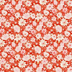 Vintage Christmas bohemian floral red white pink by Jac Slade