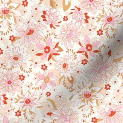 Vintage Christmas bohemian floral red_ white peach by Jac Slade