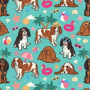 Medium Cavalier Dogs at the Beach - Teal Turquoise