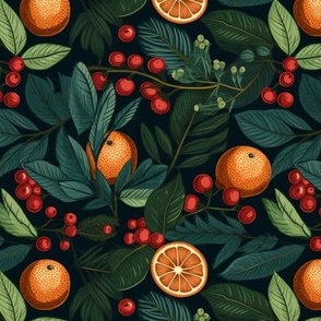 Woodblock Oranges and Cranberries