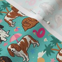 Small Cavalier Dogs at the Beach - Teal Turquoise