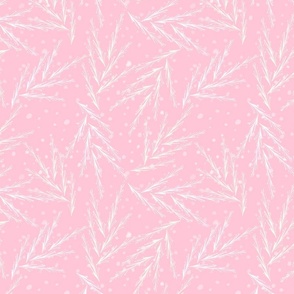 Vintage Christmas fir tree branches and snow pastel pink by Jac Slade