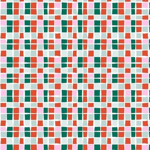 Vintage Christmas mosaic check red green pink by Jac Slade