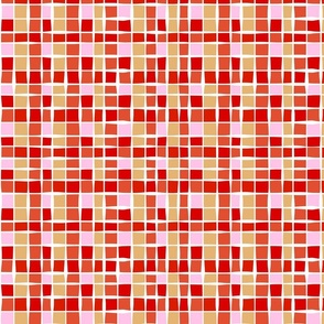 Vintage Christmas mosaic check red honey pink by Jac Slade