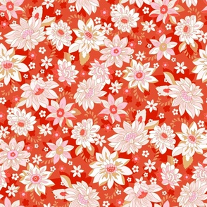 Vintage Christmas bohemian floral red white pink by Jac Slade