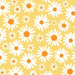 White daisies tossed on pastel yellow blue, Large, 4-5 inch flowers