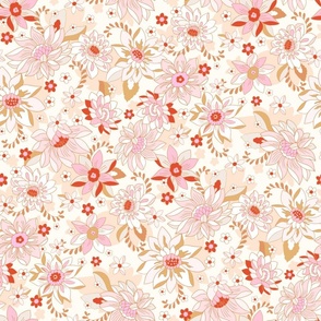 Vintage Christmas bohemian floral red_ white peach by Jac Slade