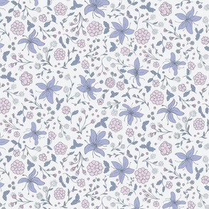 Hand Drawn Spring Ditsy Floral in Lavender Purple Pink