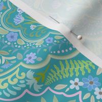 Confetti garden damask on turquoise - 7”