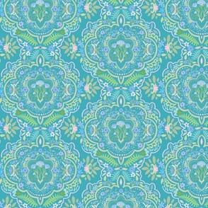 Confetti garden damask on turquoise - 7”