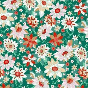 Vintage Christmas bohemian floral green red pink by Jac Slade