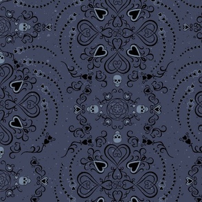 Classical gothic style pattern in light greys and greys “Macabre heart”