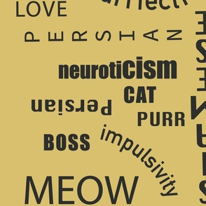 Cat Typography - Cat Related Words - Modern - Black on Gold Caramel