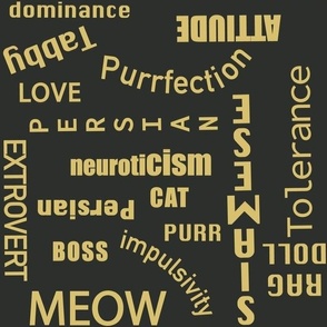 Cat Typography - Cat Related Words - Modern - Gold Caramel on Black