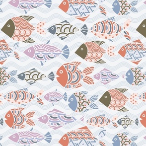 Patterned Colorful Fish in Japanese Style