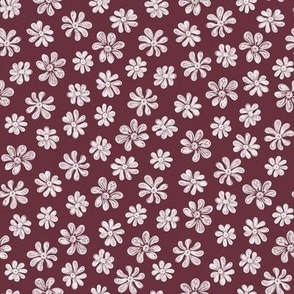 Chalking Flowers in white on dark muted burgundy - size S