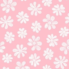 Chalking Flowers in white on muted pink - size M