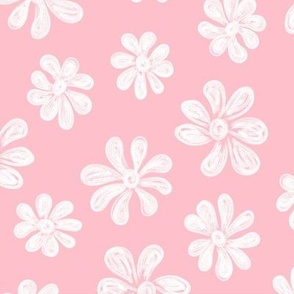 Chalking Flowers in white on muted pink - size L