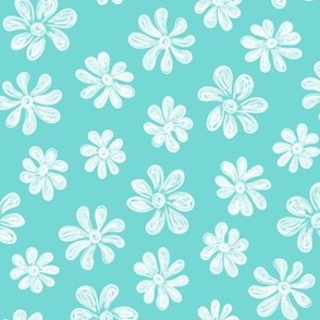 Chalking Flowers in white on muted mint green - size M