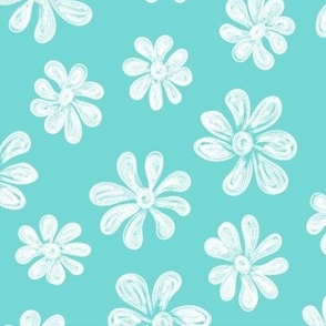 Chalking Flowers in white on muted mint green - size L