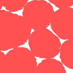 Large Coral red and white Overlapping Abstract Polka Dots - red White Geometric - Modern Graphic artistic brush stroke spots - Minimal Trendy Scandi Style Circles