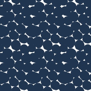 Small Midnight blue and white Overlapping Abstract Polka Dots - blue White Geometric - Modern Graphic artistic brush stroke spots - Minimal Trendy Scandi Style Circles