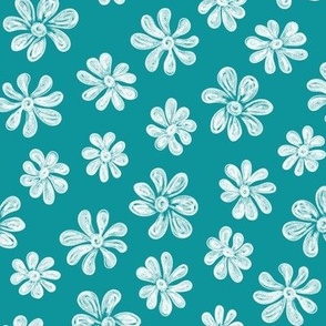 Chalking Flowers in white on muted green - size M