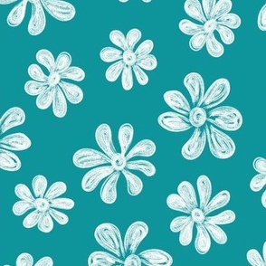 Chalking Flowers in white on muted green - size L