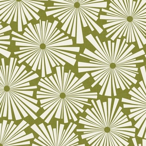 African Nature - Modern Flowers on Olive Green / Large