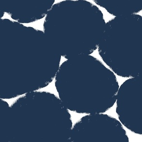 Large Midnight blue and white Overlapping Abstract Polka Dots - blue White Geometric - Modern Graphic artistic brush stroke spots - Minimal Trendy Scandi Style Circles