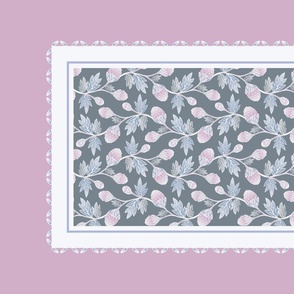 Intangible Grand-Millennial Vintage Cottage French style Pink Floral Strawberry on grey and pink border