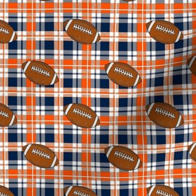Smaller Scale Team Spirit Football Plaid in Denver Broncos Colors Orange Blue and White