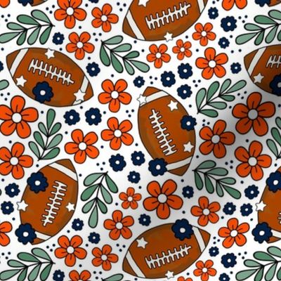 Medium Scale Team Spirit Football Floral in Denver Broncos Colors Orange Blue and White