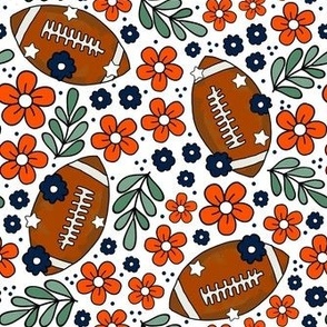 Medium Scale Team Spirit Football Floral in Denver Broncos Colors Orange Blue and White