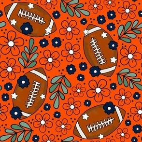 Medium Scale Team Spirit Football Floral in Denver Broncos Colors Blue Orange and White