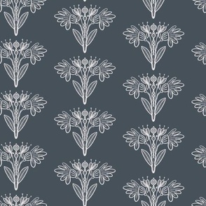 Navy and Chalk Sketched Bouquet Medium Damask