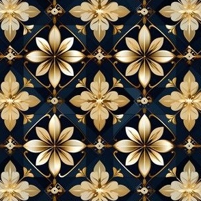 Gold & Blue Floral Tile - small