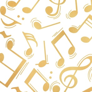 Large jumbo scale // Joyful music // white background gold textured musical notes