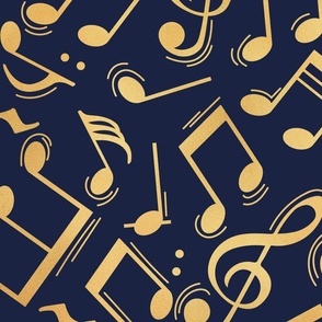 Large jumbo scale // Joyful music // oxford navy blue background gold textured musical notes