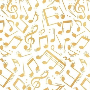 Small scale // Joyful music // white background gold textured musical notes