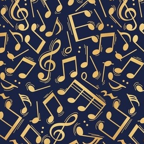 Small scale // Joyful music // oxford navy blue background gold textured musical notes