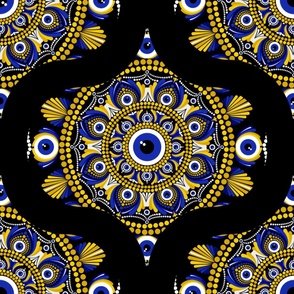 24” Navy and Gold Eyes on the Prize Dot Mandala Ogee Pattern - Large