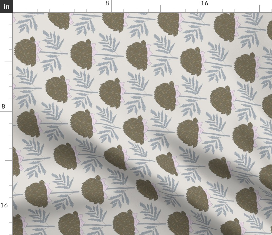 Modern Artichoke Kitchen Tea Towel - Olive Green & Blush_12'x12'