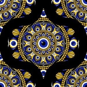 6” Navy and Gold Eyes on the Prize Dot Mandala Ogee Pattern - Small