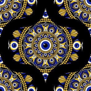 12” Navy and Gold Eyes on the Prize Dot Mandala Ogee Pattern - Medium