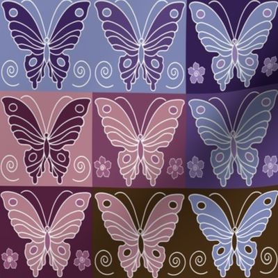 Butterfly multi-swatch - peach-rose-eggplant-purple-periwinkle-brown