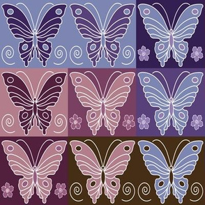 Butterfly multi-swatch - peach-rose-eggplant-purple-periwinkle-brown